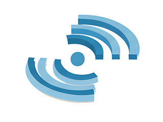 Abstract digital illustration of a wireless signal symbol in blue, representing connectivity.