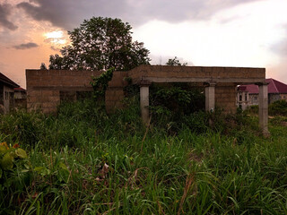 Abandoned and uncompleted concrete blocks building.