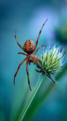 Macro of an orb-weaver spider on a thistle flower
