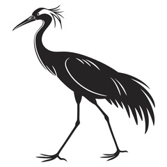 Obraz premium Elegant silhouette of a majestic crane with distinctive crest captured in a striking black and white illustration