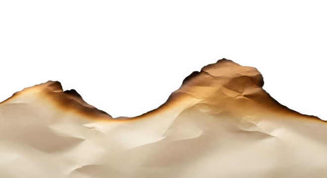 Burned Edge Paper, Damaged Sheet with Ash Texture, Crumpled Effect on Transparent Background