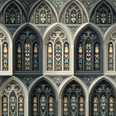 A very detailed image of a building with many arches and windows