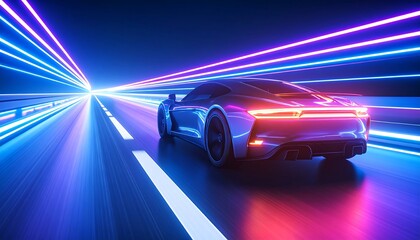 Futuristic sports car speeding through a neon-lit tunnel (1)
