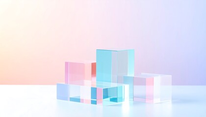 Abstract display of translucent blocks in pastel colors