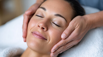 Naklejka premium Relax & Rejuvenate: Woman Enjoying Spa Facial & Beauty Care 