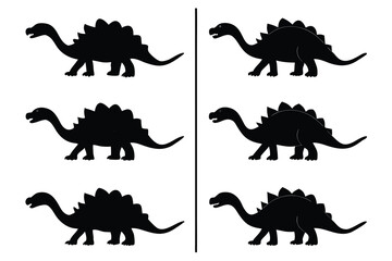 Black dinosaur silhouettes standing prehistoric ancient