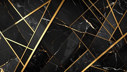 Diagonal grid of black marble tiles with gold veining and gold separators