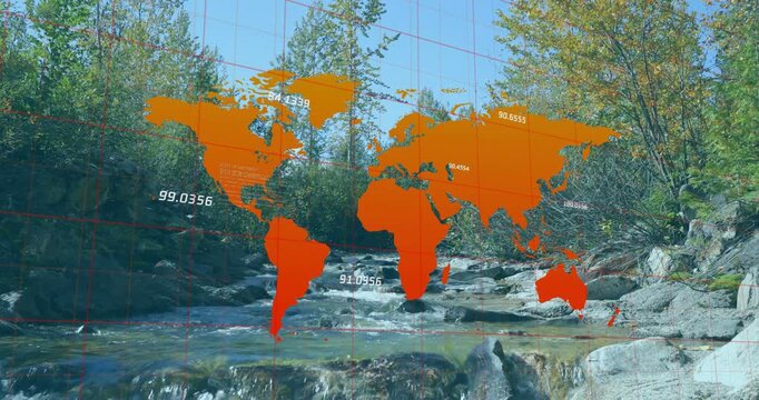 Flowing creek causing orange map graphic fading and red grid labels appearing for data view