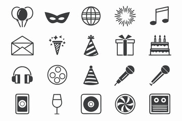 Party celebration icons collection balloons mask