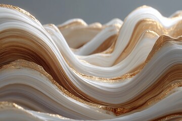 Abstract layered wave pattern in white and gold