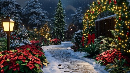 Fototapeta premium Discover the charm of an enchanted winter garden path.