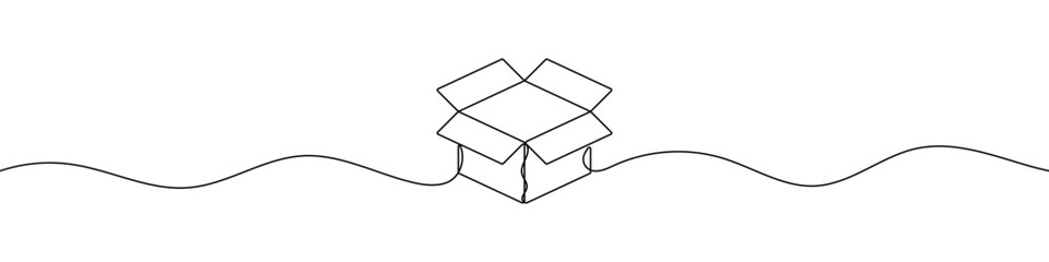 Continuous one line drawing of a cardboard box. Minimalist packaging or shipping symbol. Vector illustration.