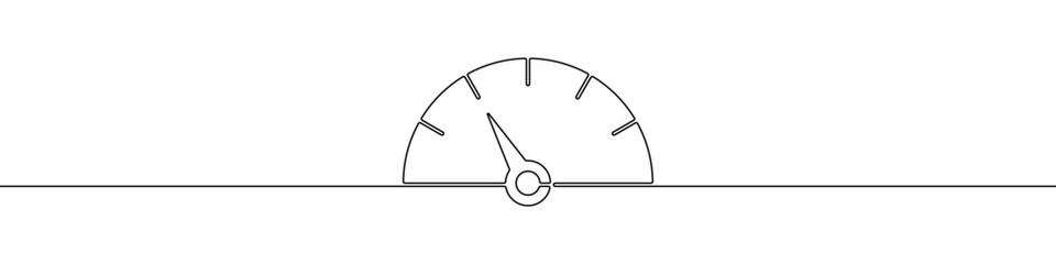 Continuous one line drawing of a speedometer. Minimalist dashboard or performance symbol. Vector illustration.