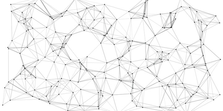 Abstract network connection diagram illustrating interconnectivity and data flow in a digital landscape geometric design elements on white background
