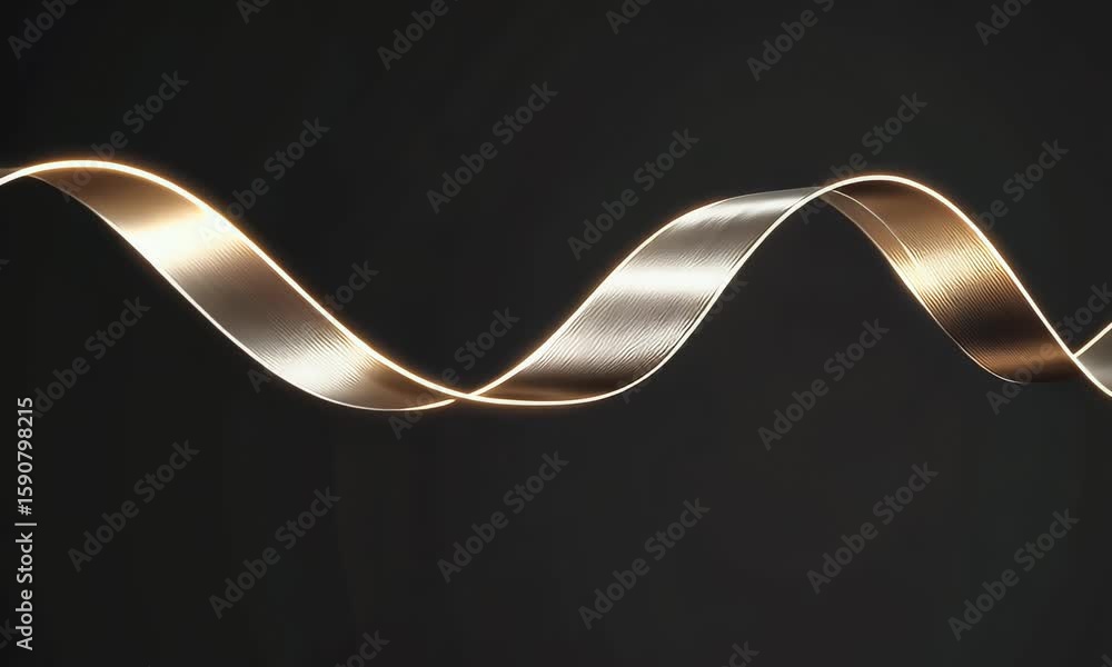 Poster a ribbon made of metal, with a dark background and a thin glowing line running through it.