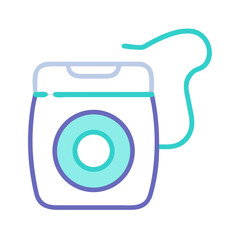Dental floss dispenser with floss line. Hygiene oral care procedure concept. Stomatology vector icon in outline lineal color style for clinic, dentistry website