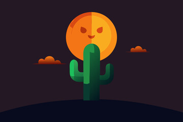 cactus with pumpkin hat and bats