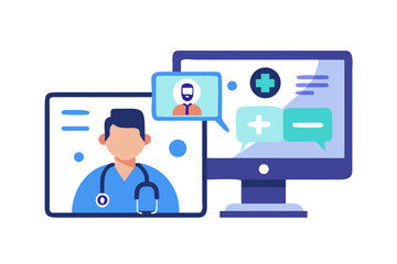 Telemedicine concept with a virtual doctor and AI interface for remote healthcare.