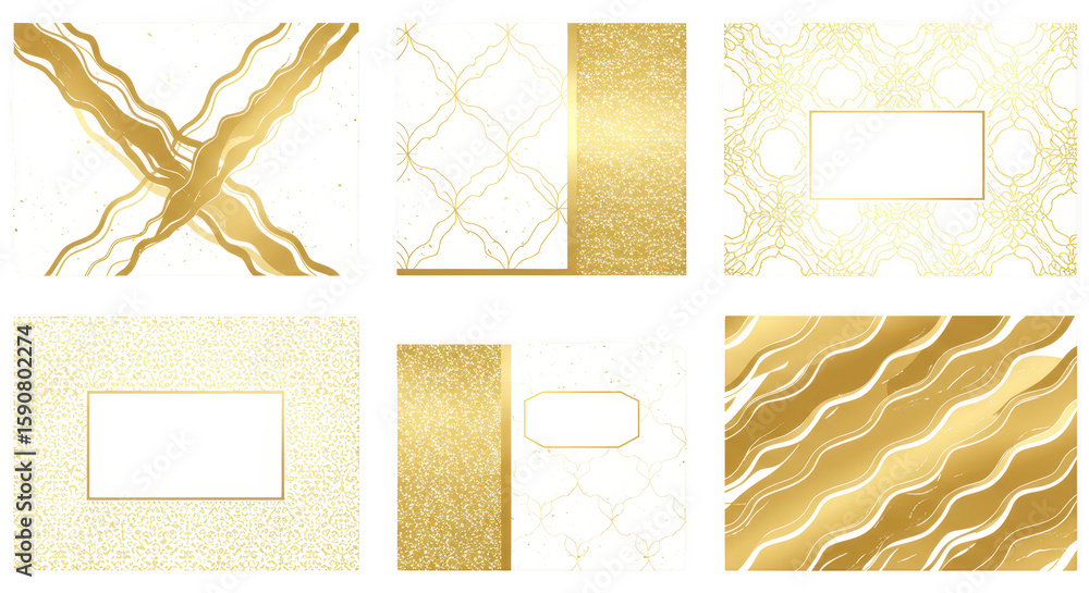 Poster photo of golden backgrounds with abstract waves and glitter create a luxurious and decorative design