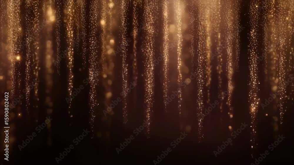 Poster a cascade of golden sparkles flows downward like a shimmering waterfall with individual particles ca