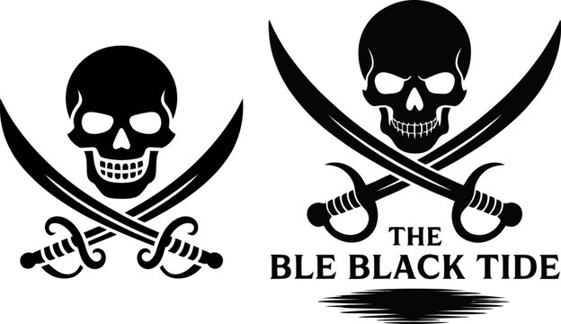 Two pirate flag with skull and crossed swords silhouette