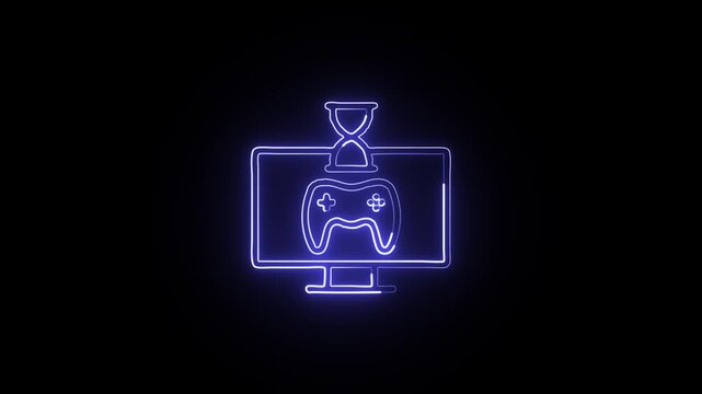 glowing neon lag icon isolated, black background, hd motion graphic animation
