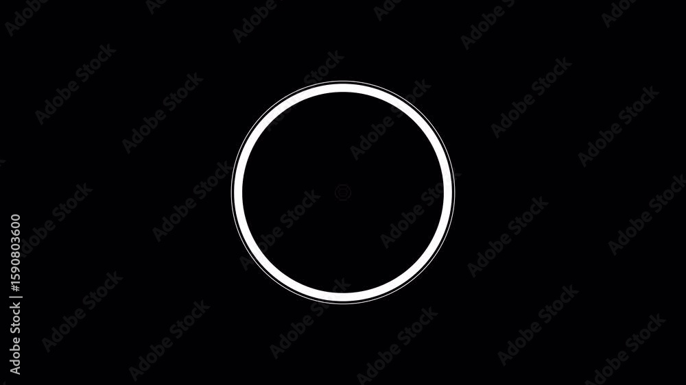 Poster minimalist black and white animation of a pulsating concentric circle with inner dot