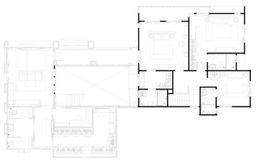 Vector Layout Plan of Residential Second Floor - Bedroom, Walk-in Closet, and Bathroom Interior Design