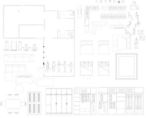 Vector Frame Layout Plan of Bedroom Suite with Dressing Room, Bathroom, and Furnished Interior