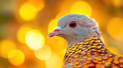 Obraz premium Close-up of a golden dove in warm light