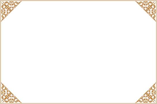 Elements of ornate vintage frames. Border gold on transparent classic calligraphy swirls, floral.  Design print for greeting cards, wedding invitations, restaurant menu, royal certificates. Set 567
