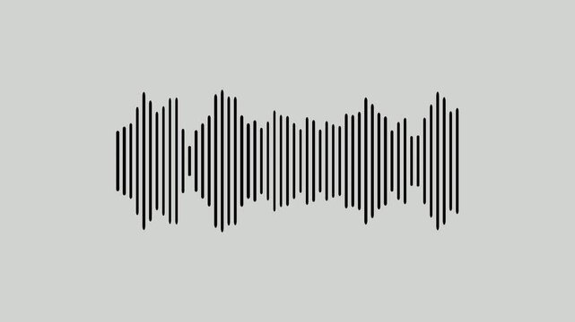Audio visualiser, black audio waveform spectrum animation on white background. Music sound wave pattern animated overlay, abstract music waves oscillation. Animated audio wave spectrum. Seamless loop.