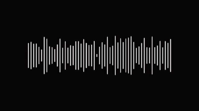 audio waves rhythm isolated on black background. Dynamic equalizer visual effect, simple audio waveform animation. Sound waveform spectrum animation on black background. Digital interface element.
