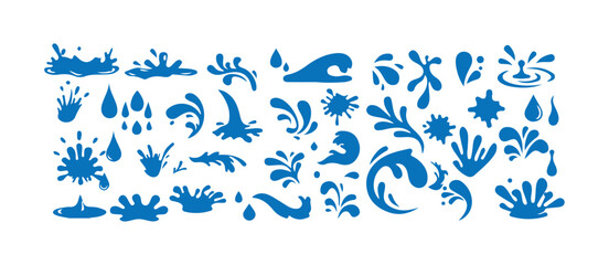 Splash silhouette with droplets. Water drops shapes, liquid burst splashes and ink blot hand drawn, vector illustration eps 10.