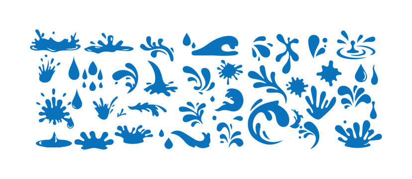 Splash silhouette with droplets. Water drops shapes, liquid burst splashes and ink blot hand drawn, vector illustration eps 10.