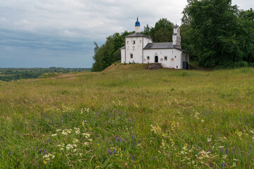 Saint Nicholas Church in Gorodishche  (Nikolskaya church) on Truvorovo Gorodishche on a sunny summer day, Izborsk, Pskov region, Russia