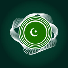Abstract Circular Pakistan Emblem Digital Wave Art with Crescent and Star Symbol