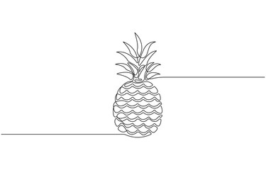 Continuous one line drawing pineapple. Tropical pineapple fruit single line art drawing vector design.