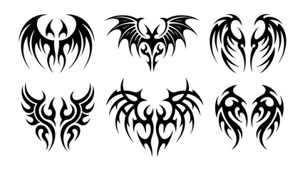 Tribal wing designs collection isolated on white background