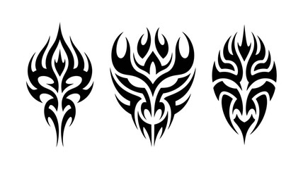Three tribal tattoo designs isolated on white background