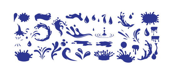 Water Splash & Droplet Icon Pack – Clean Liquid Motion Vector Elements, Ink Spray and Water Splash Icons - Graphic Style Effects Pack, vector illustration eps 10.