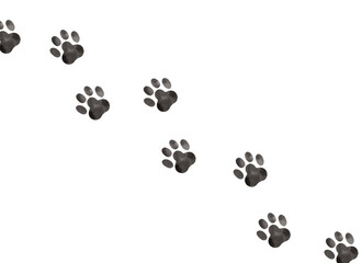 Cute paw prints arranged diagonally in watercolor style illustration background material	