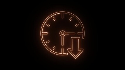 glowing neon reduce time icon isolated, black background, hd motion graphic animation
