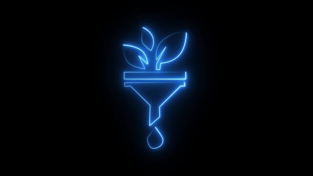 "neon plant funnel animation .Glowing neon line Funnel or filter icon isolated on black background. 4K Video motion graphic animation