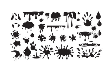 Ink Splash Vector Icons Set , Abstract Liquid Blot Design Elements, Dripping Paint Icons, Vertical Ink Drop icon Set, vector illustration eps 10.
