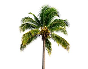 Tropical coconut palm tree against white