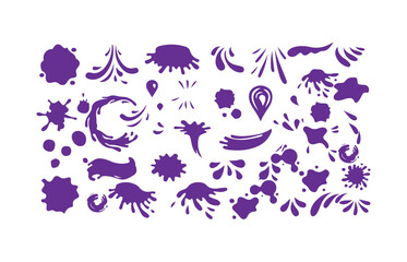 Splash silhouette with droplets. Water drops shapes, liquid burst splashes and ink blot hand drawn, vector illustration eps 10.