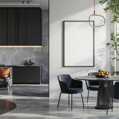 Elegant mockup poster frame showcased in a stylish living room setting.