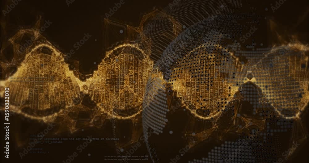Aufkleber faint golden glow initiating wireframe forming pulsing helix as globe rotating showing data link