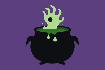 haunted house with green smoky cauldron